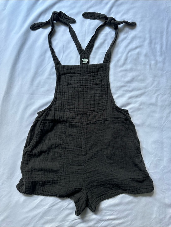 aerie Pants - Aerie Charcoal Waffle Tie-Strap Short Overalls